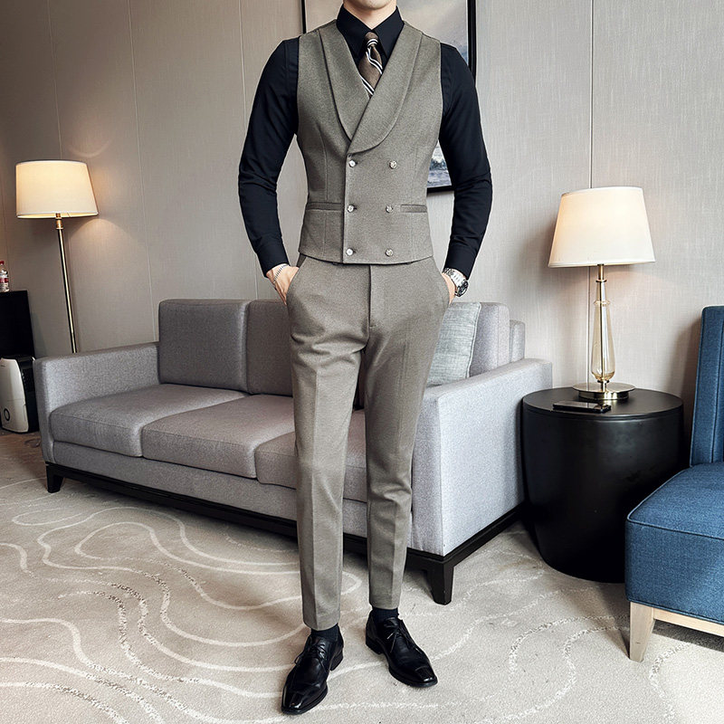 酒吧KTV餐饮台球厅服务员工作服男士双排扣加厚西装马甲裤子套装,淘宝优惠券,粉丝福利购,淘宝优惠卷