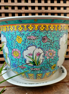 景德镇陶瓷手绘粉彩花鸟花盆