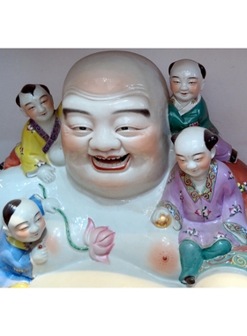 景德镇陶瓷弥勒佛佛像摆件招财装饰工艺品五子多子佛五福临门笑佛