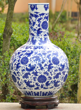 圆形木质陶瓷佛像旋转景德镇花瓶