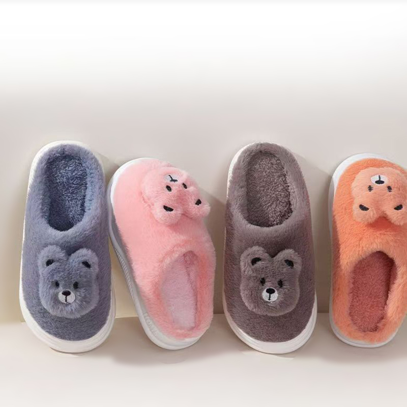 儿童棉拖鞋秋冬季女童亲子鞋室内加绒防滑可爱中大童小孩毛拖鞋男