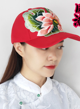 民族风绣花夏秋户外防晒透气帽子