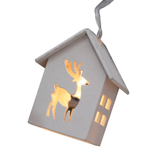 圣诞节装饰品木质LED房子灯立体镂空五星灯节日场景布置雪花串灯 - 图3