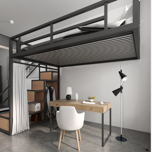 新款单身小公寓高架床铁艺单双人床创意设计复式二楼床空间阁楼床,淘宝优惠券,粉丝福利购,淘宝优惠卷