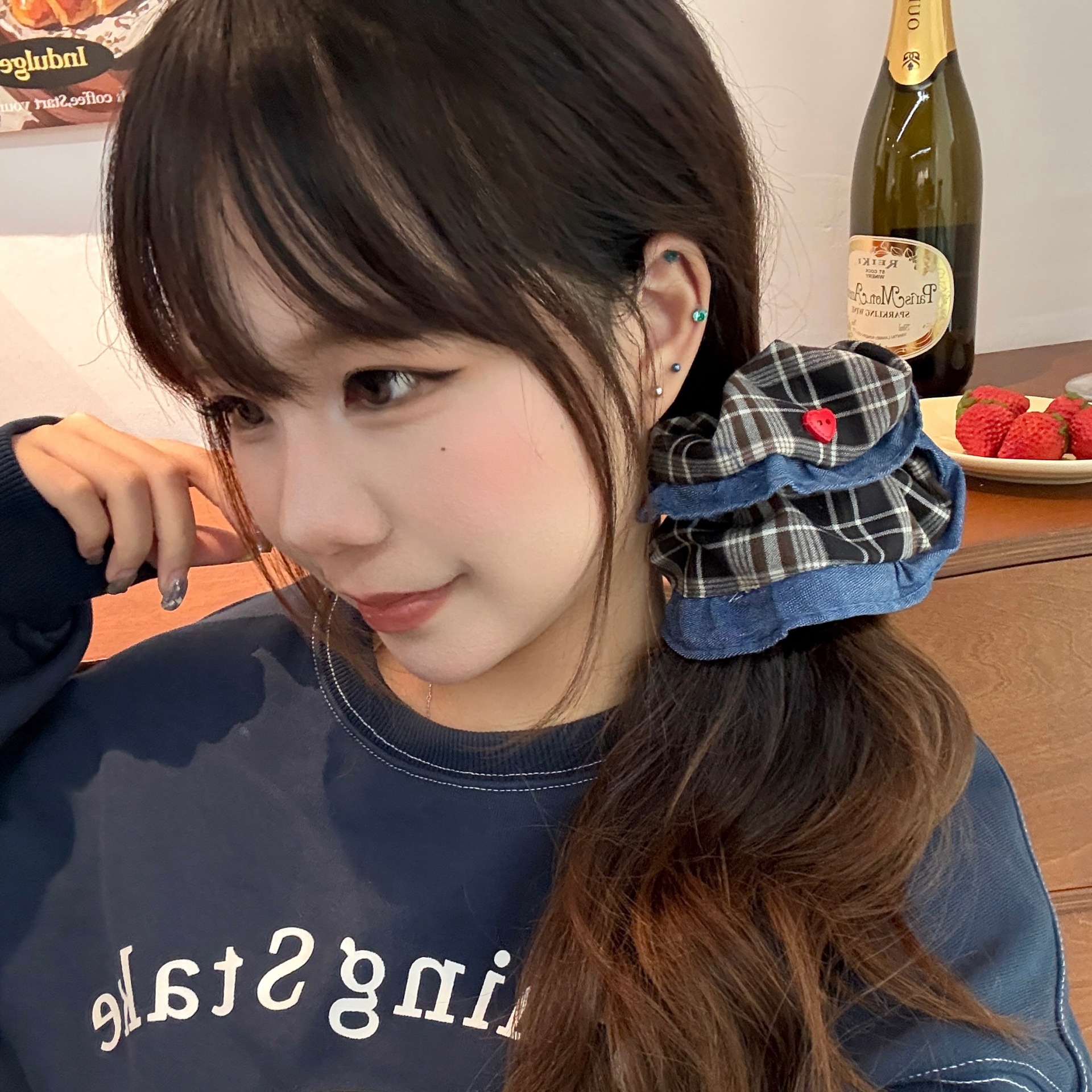 格纹牛仔布花大肠发圈五六块钱的东西2-5元义乌小商品6小玩意好物 - 图1