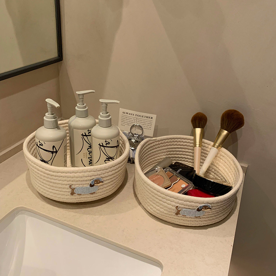 馨帮帮杂货铺 桌面置物收纳篮杂物整理筐卡通小狗棉绳编织收纳筐,淘宝优惠券,粉丝福利购,淘宝优惠卷