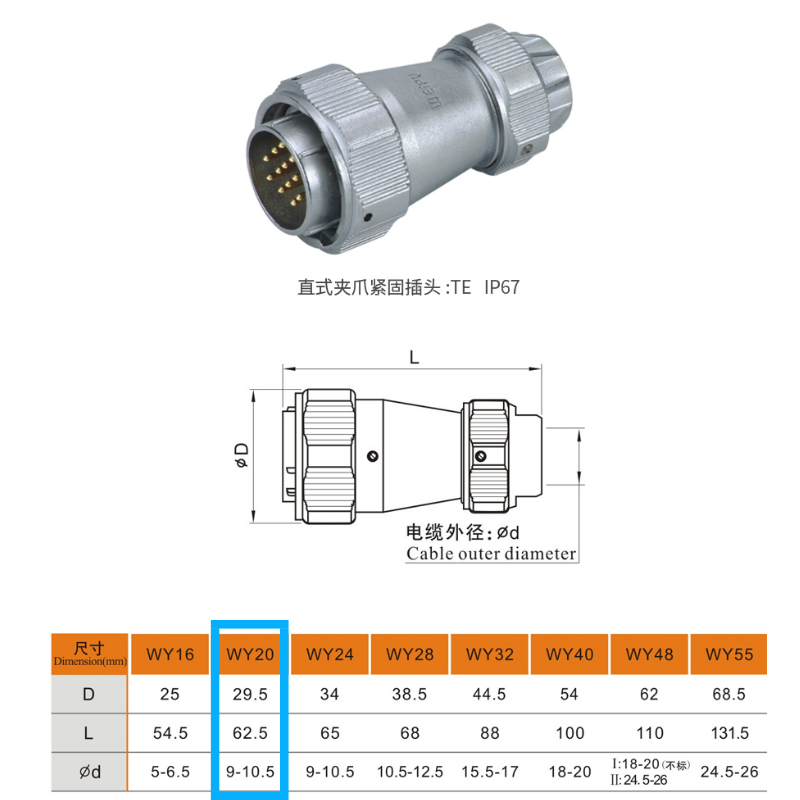 WEIPU威浦航空插头WY20 TE防水IP673芯4芯 5芯B 5C6 B 7 8 9 12芯 - 图2