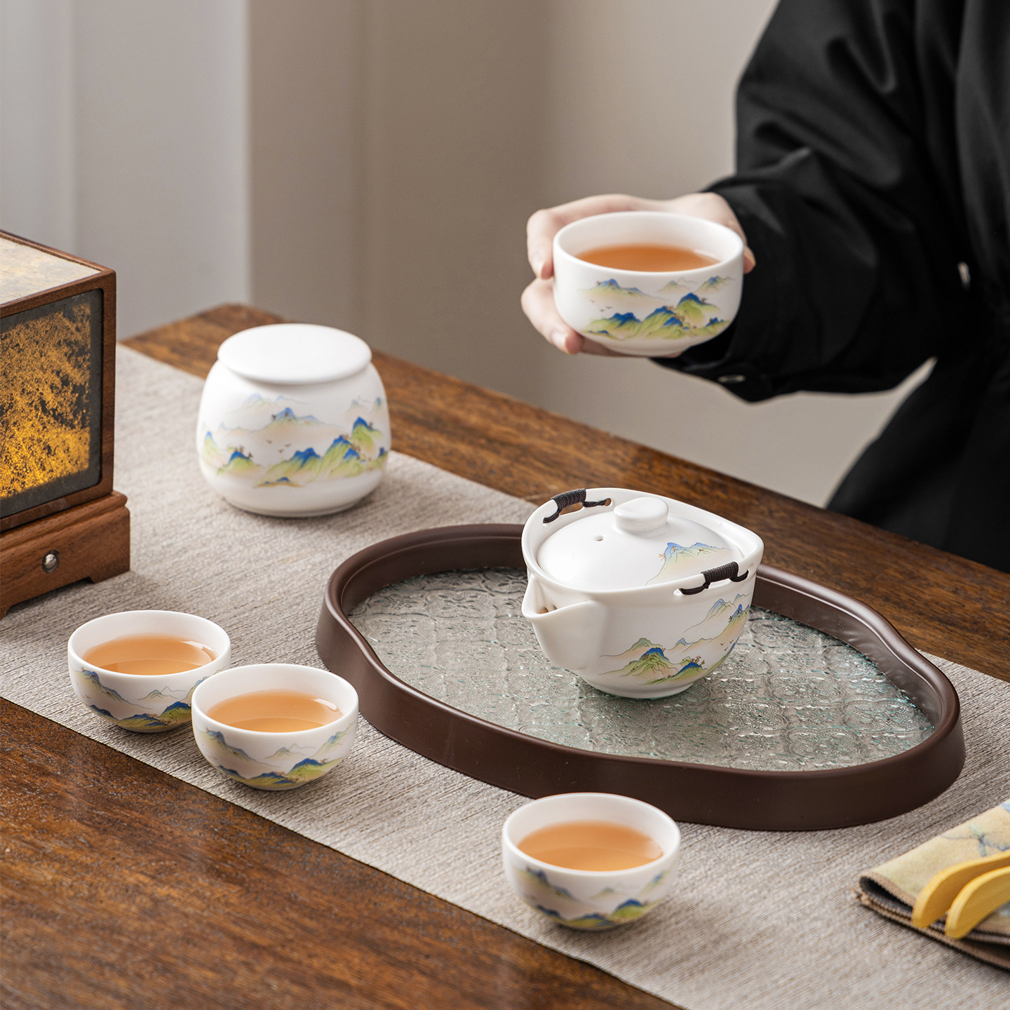 旅行茶具小套装家用便携式功夫泡茶壶陶瓷茶杯户外一壶四杯快客杯,淘宝优惠券,粉丝福利购,淘宝优惠卷