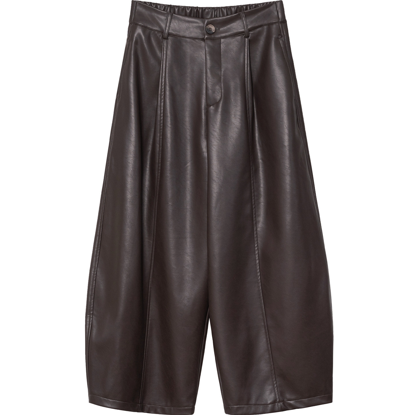 高腰阔腿皮裤女半松紧腰拼接宽松显瘦休闲裤酷感百搭复古九分裤,淘宝优惠券,粉丝福利购,淘宝优惠卷