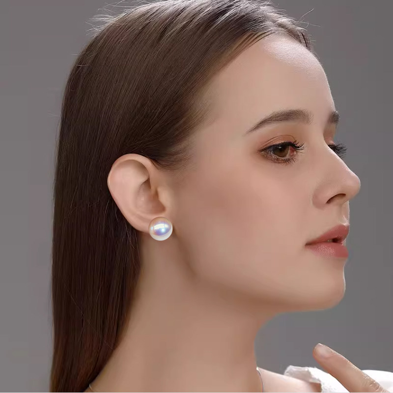 S925纯银亚丁湾极光海贝珍珠正圆无瑕耳环不过敏时尚大气耳坠耳饰,淘宝优惠券,粉丝福利购,淘宝优惠卷