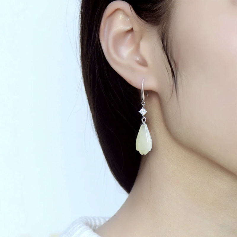 s925纯银玉兰花耳环女2025年新款潮新中式国风耳坠轻奢高级感耳饰,淘宝优惠券,粉丝福利购,淘宝优惠卷