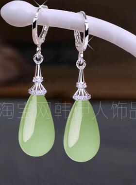 S925纯银天然东陵玉耳环