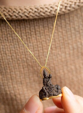 铜制普贤菩萨随身佛观音佛像古法设计好寓意随身观音复古项项链
