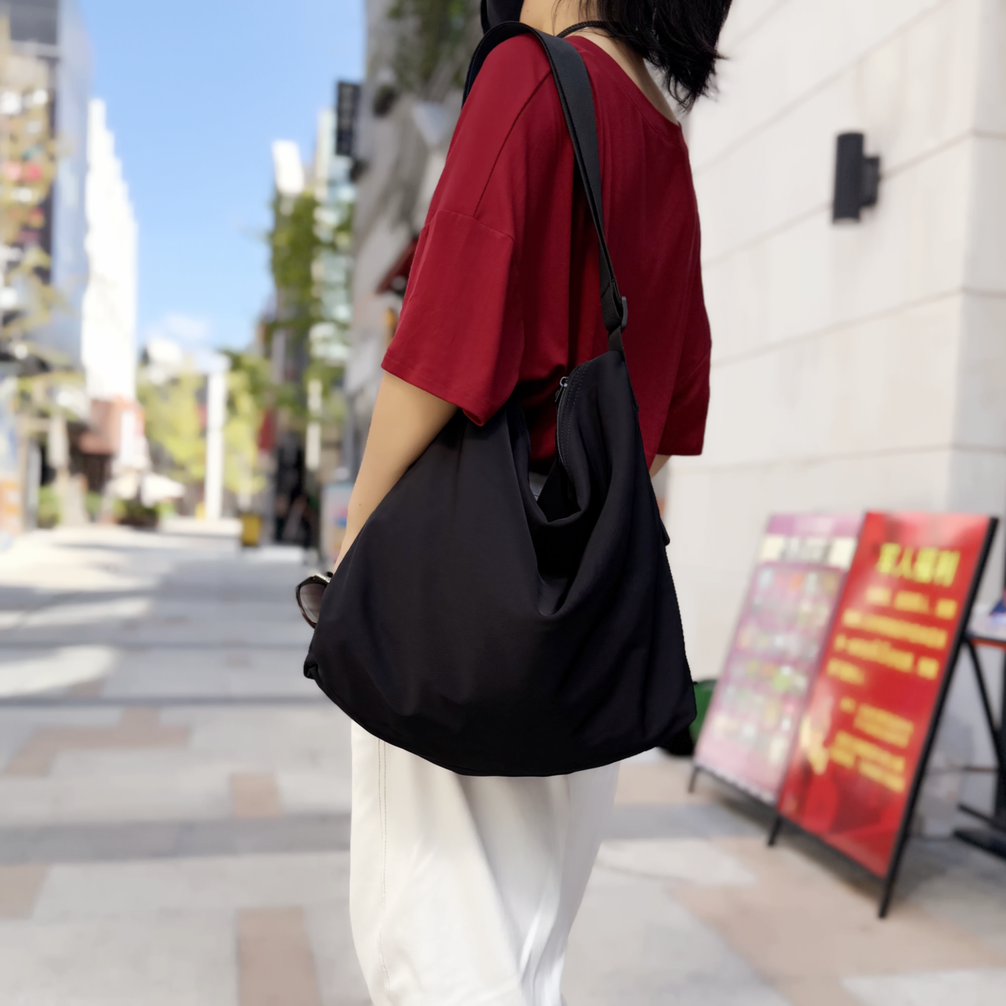 韩版简约黑色尼龙布包女单肩斜挎大容量轻便饺子包休闲百搭旅行包,淘宝优惠券,粉丝福利购,淘宝优惠卷