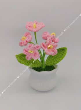 情人节毕业季教师成品手工编织毛线仿真花束铃兰花勿忘我盆栽生日