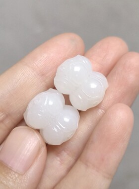 天然和田玉白玉糖玉并蒂莲珠莲花珠桶珠锁骨链DIY手串配珠散珠