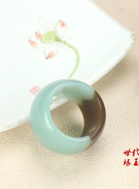 新品和田玉且末带糖扳指新疆且末蓝扳指玉石戒指指环糖玉扳指盘玩