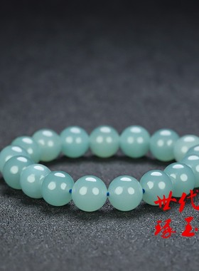 天然和田玉手串晴水圆珠手链男女款玉石珠手链且末蓝单圈手链配饰