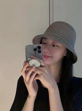 Helen拉菲草编织圆顶防晒草帽女