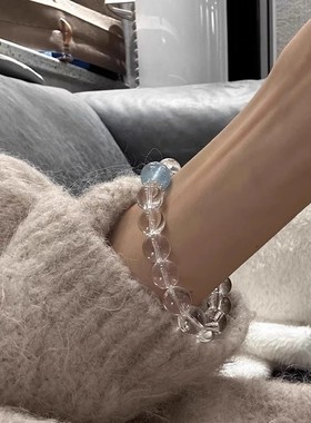 白水晶手串水晶手链女生2026新款轻奢小众海蓝宝手串闺蜜手饰