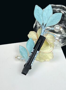 非遗桑蚕丝手作绒花发夹鲜亮元气双层杏黄芍药新中式旗袍温婉发饰