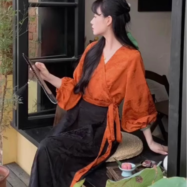 教程全打开穿384复古改良汉服衬衫上衣女秋季新中式短款裁剪纸样