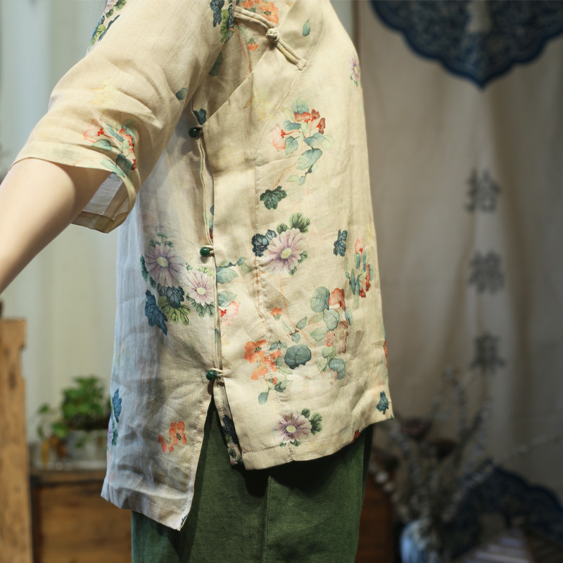 视频828衬衣改良亚麻汉服女衬衫做衣服装裁剪图板DIY打开门纸样