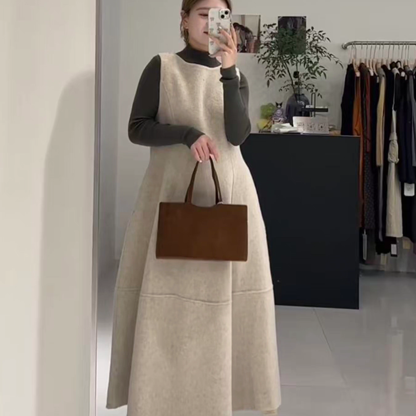 视频954女装O型大码单面羊绒毛呢套头无袖背心裙连衣裙裁剪图纸样 - 图2