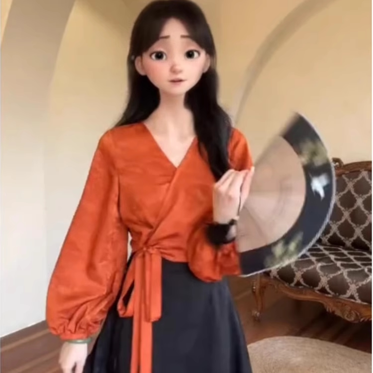教程全打开穿384复古改良汉服衬衫上衣女秋季新中式短款裁剪纸样