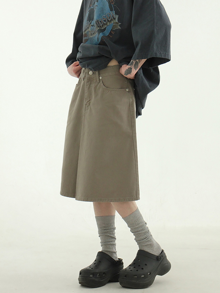 韩国代购24S/S one tuck cotton midi skirt 设计师复古捏褶中裙 - 图0