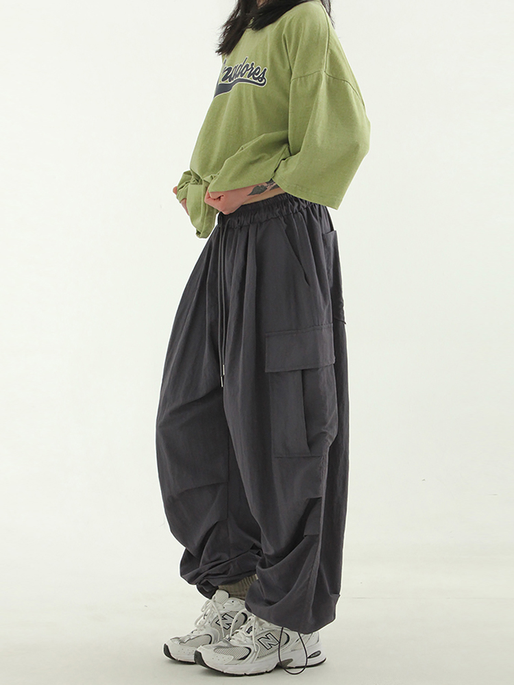 韩国代购23S/S paper pin tuck cargo banding pants 尼龙工装裤 - 图0