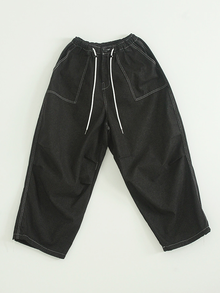 韩国代购 stitch denim balloon pin tuck pants 拼色扎线牛仔裤 - 图3