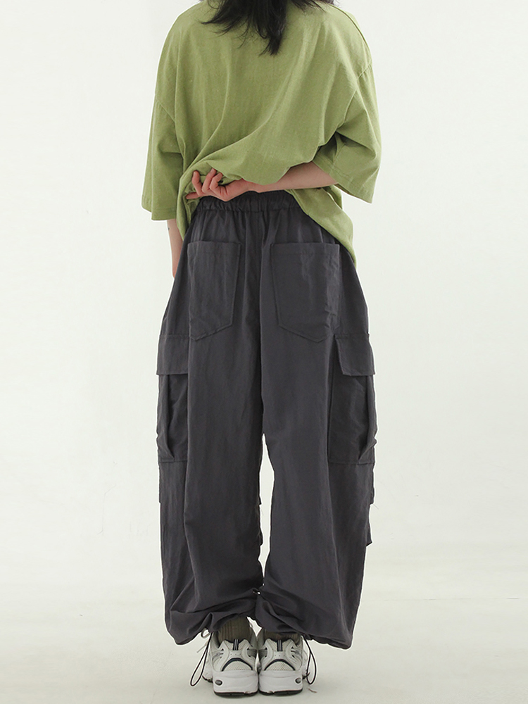 韩国代购23S/S paper pin tuck cargo banding pants 尼龙工装裤 - 图1