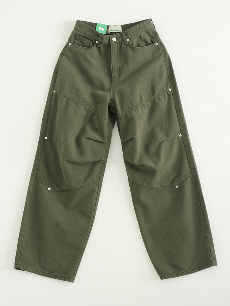 韩国代购24 pin tuck rivet washed cotton wide pants设计师长裤 - 图3