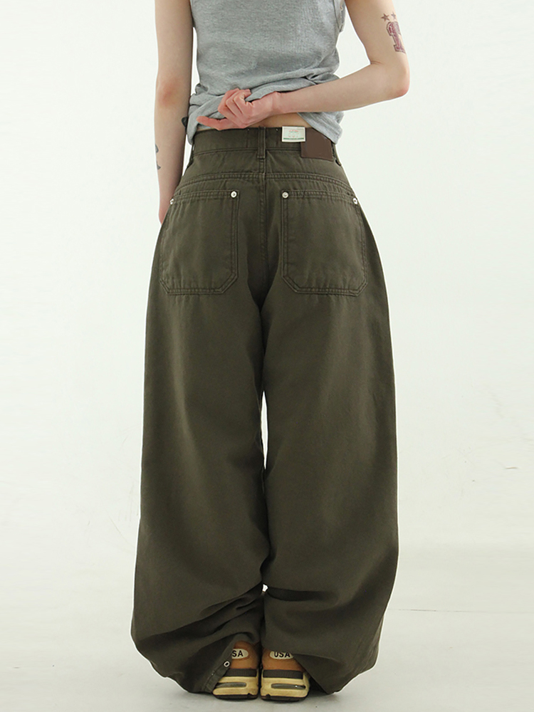 韩国代购24 pin tuck rivet washed cotton wide pants设计师长裤 - 图1