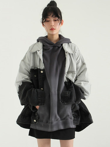 韩代 over fit gradation denim jacket (unisex)半染色牛仔夹克 - 图1