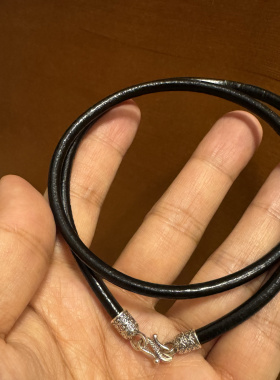 真皮绳泰国手工银扣子 黑色牛皮绳圆皮原皮4mm毫米时尚日韩潮流款
