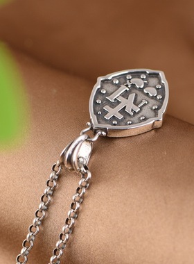 个性925纯银吊坠复古做旧朋克风银饰十字架男女双面银吊饰