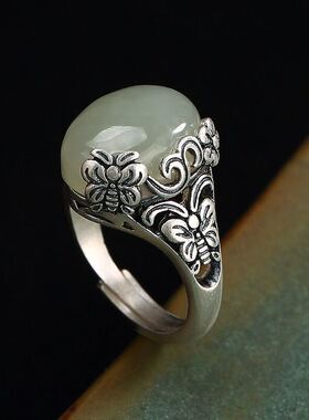 镶嵌和田玉高档日韩风七夕戒指