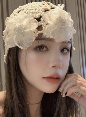 包头帽蕾丝花朵日系春夏