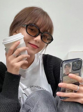 网红个性复古茶色太阳镜女嘻哈蹦迪墨镜男ins椭圆框时尚街拍眼镜