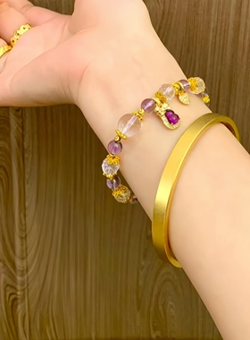 古法黄金包银女宽体镯子平安镯子