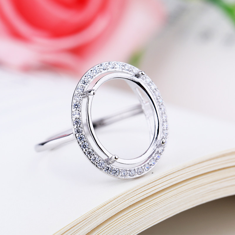 S925纯银戒指空托DIY开口银饰戒托蜜蜡戒托绿松石戒托女款11*14 - 图0