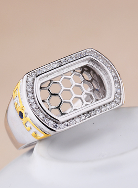 s925纯银戒指空托马鞍玉石9*15