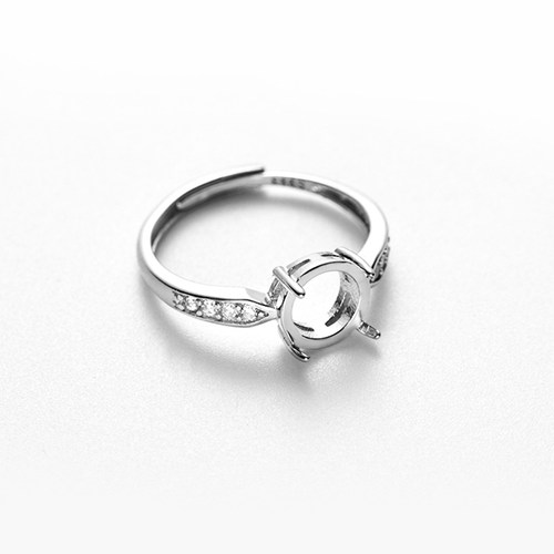 通体S925纯银正圆戒指空托活圈百搭女戒镶嵌翡翠个性戒托主石8mm - 图1