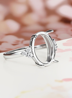 S925纯银戒指空托琥珀镶嵌绿松石