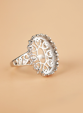 铂银满楼925银戒指空托镶嵌戒面