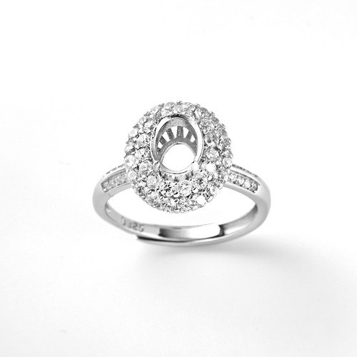 S925纯银戒指空托轻奢diy翡翠水晶镶嵌切面尖戒面戒托5*7 6*8 7*9 - 图1