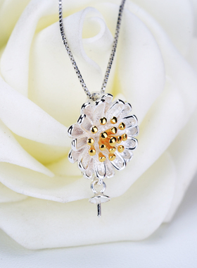 纯银镶嵌蜜蜡琥珀吊坠空托