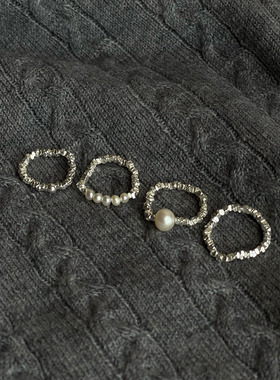 通体925纯银碎银子珍珠戒指食指